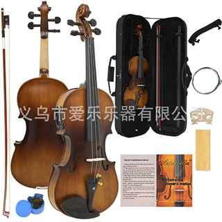 跨境实木小提琴EQ小提琴套装成人复古哑光4/4手工电声提琴violin