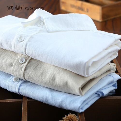 Summer Men's White Cotton Linen Short-Sleeve Shirt, Youth Casual Linen Long-Sleeve Blouse, Slim Fit Half-Sleeve Top, Thin