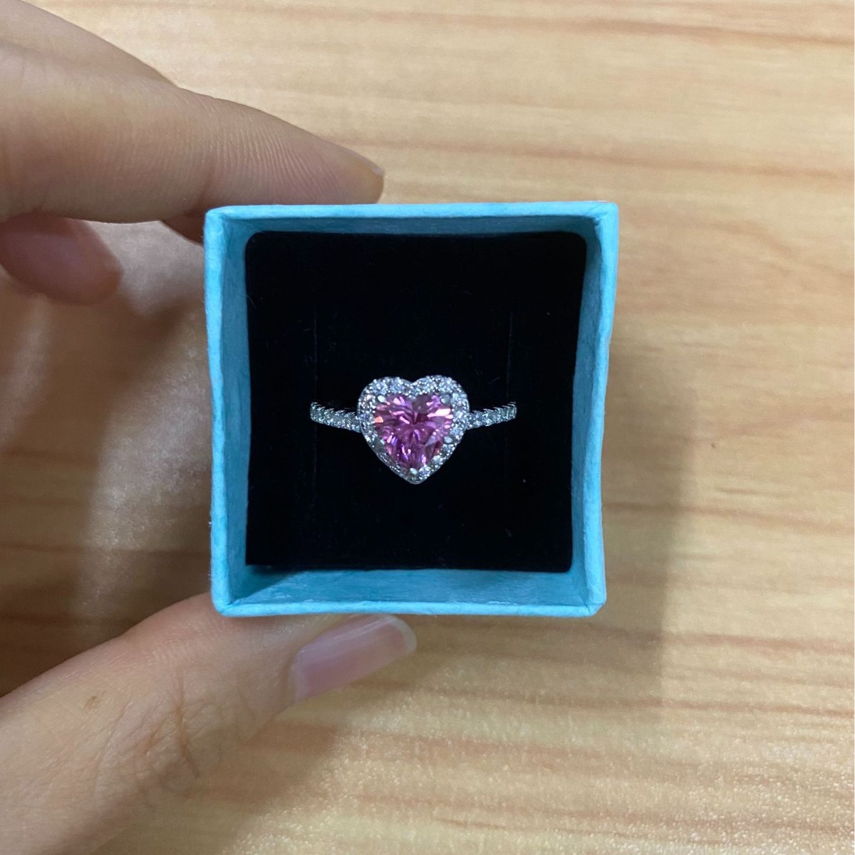 925 anillo de diamante rosa en forma de corazón de plata Europa y América 1 quilates de diamantes de diamante de diamantes de diamantes de mosaico