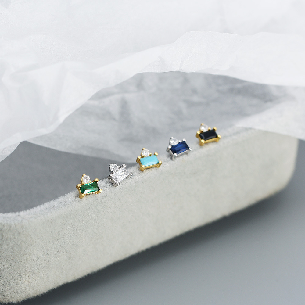 Simple Style Rectangle Silver Plating Inlay Turquoise Zircon Ear Studs 1 Pair