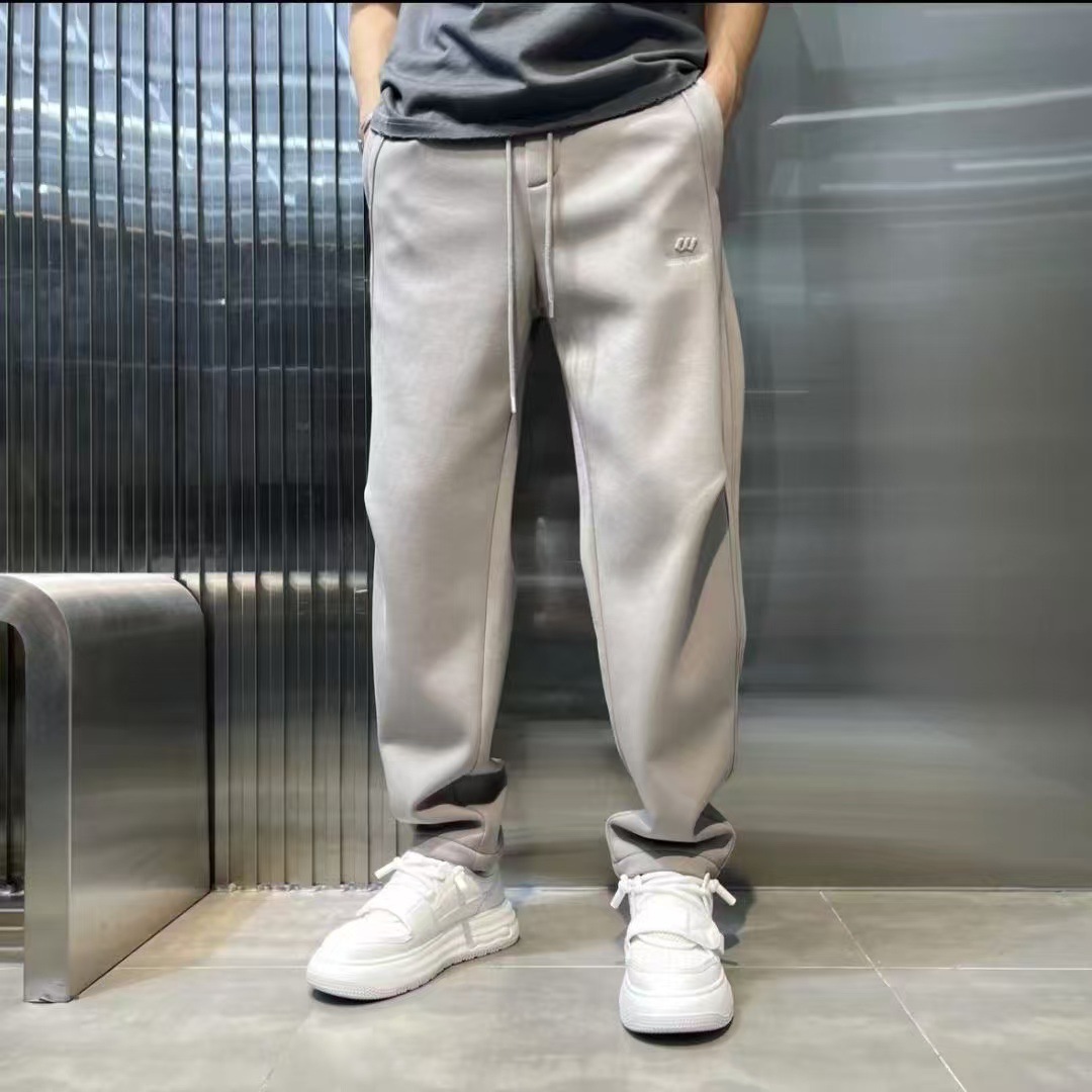 Men's Autumn/Winter Fleece Lined Loose Sweatpants Wide Leg Casual Long Pants Trendy Brand Letter Print mid Waist Sports Sweatpants_voghion.com