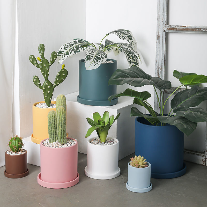 Plastic small matte ceramic flowerpot