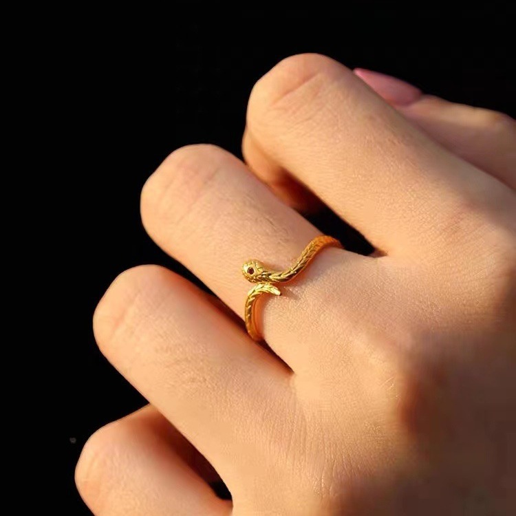 Vietnam sand gold snake sequence Chengxiang ring niche design spirit snake opening adjustable ring Women's elegant ring_voghion.com