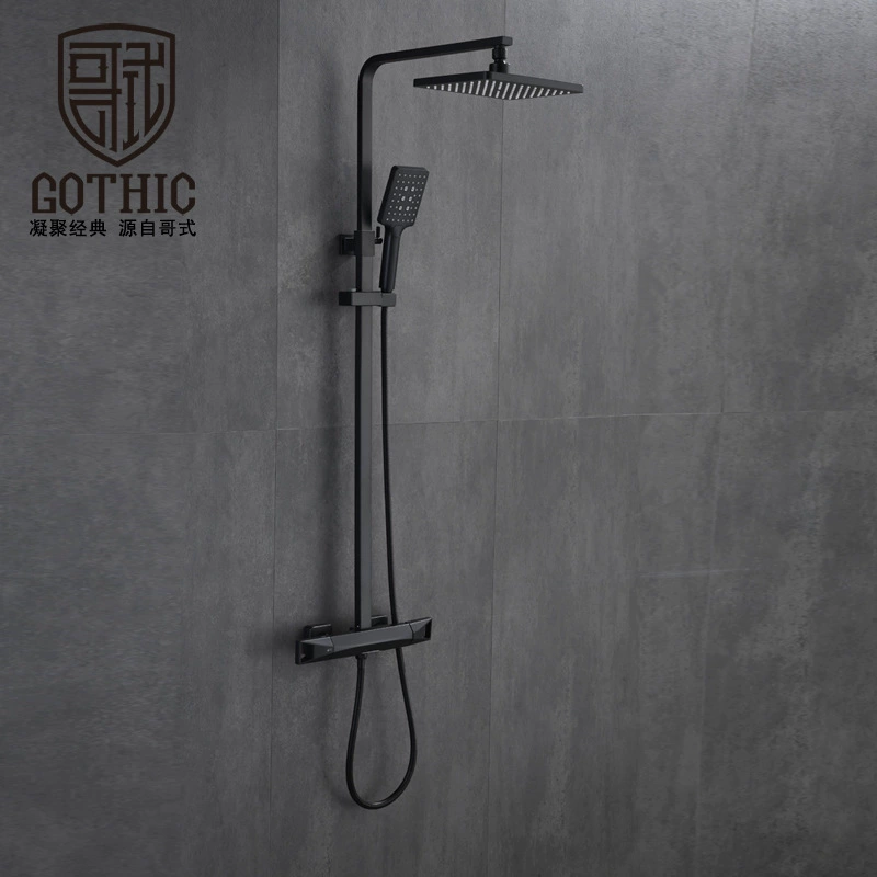 Пауэр-система душа Gothic Brother из меди и черного цвета, большой набор, серый цвет ванной комнаты, простой душ