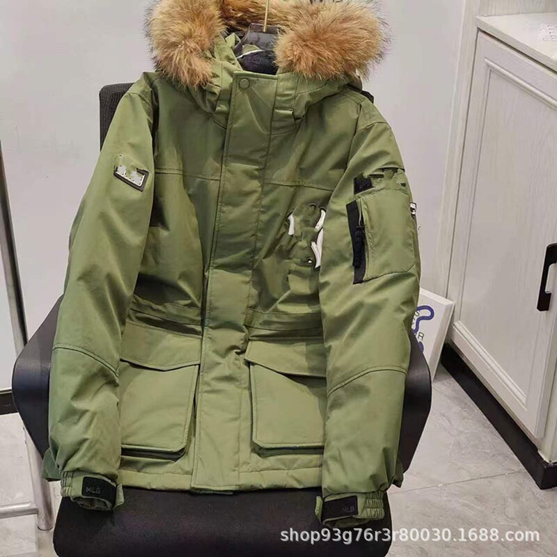 MLB冬季貉子毛大毛领男女情侣工装休闲宽松羽绒服|undefined