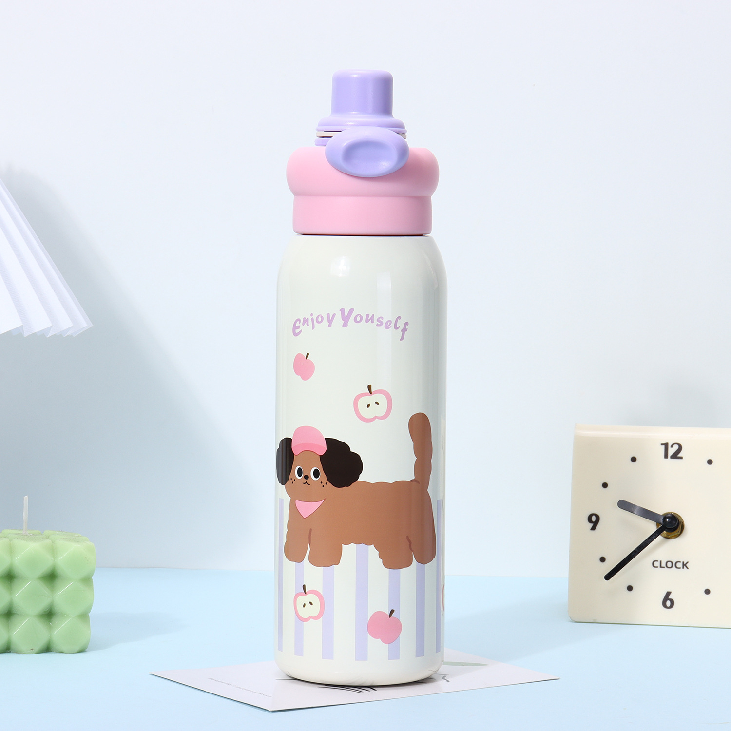 Dibujos animados 316 acero inoxidable doble bebida creativa para niños termo taza de agua de paja de asta regalo de coche portátil al por mayor