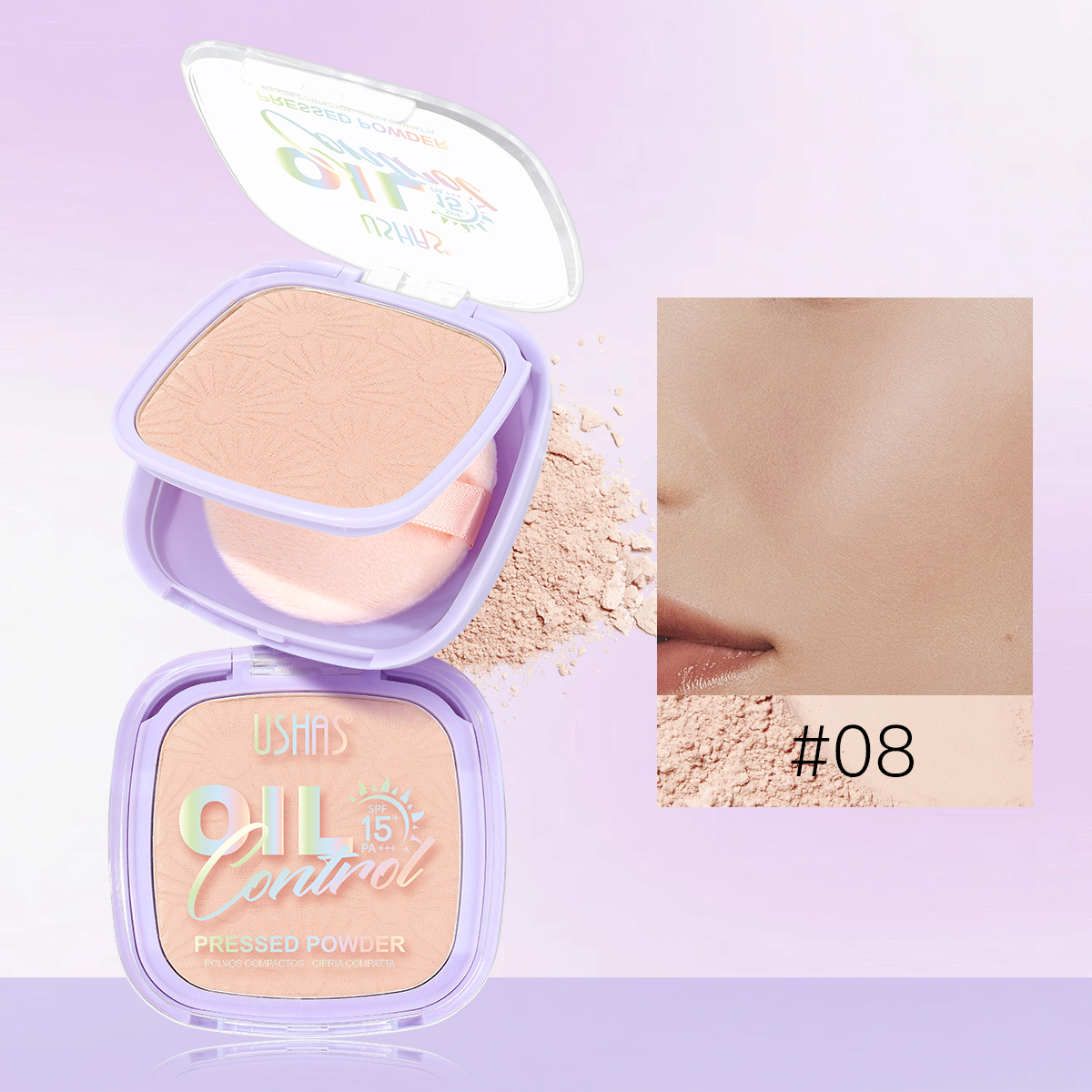 USHAS polvo spot transfronterizo de control de aceite, protector facial, maquillaje en polvo UF079