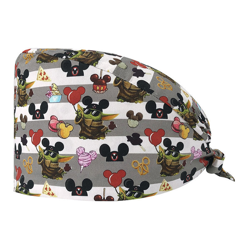 Venta caliente de Europa y América Mickey casquillo de la enfermera médico tapa de impresión de algodón puro sombrero de trabajo de exportación de comercio exterior en la acción al por mayor