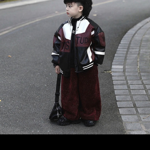 2025 New Soft Armor Spring and Autumn New Children's Color-matching Locomotive Style Cool Sa Stitching Leather Jacket