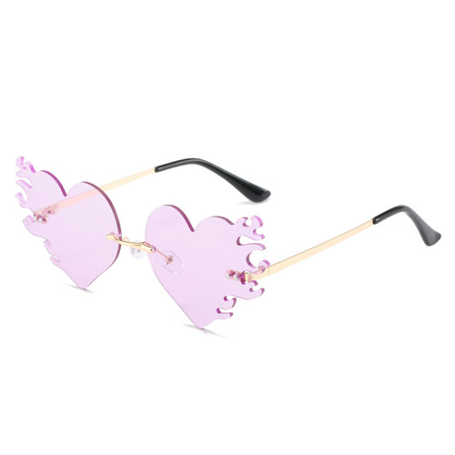 Korean Frameless Asymmetrical Sunglasses  New Heart-Shaped Metal Sunglasses for Men and Women Personality Decor Flame Dark Sunglasses