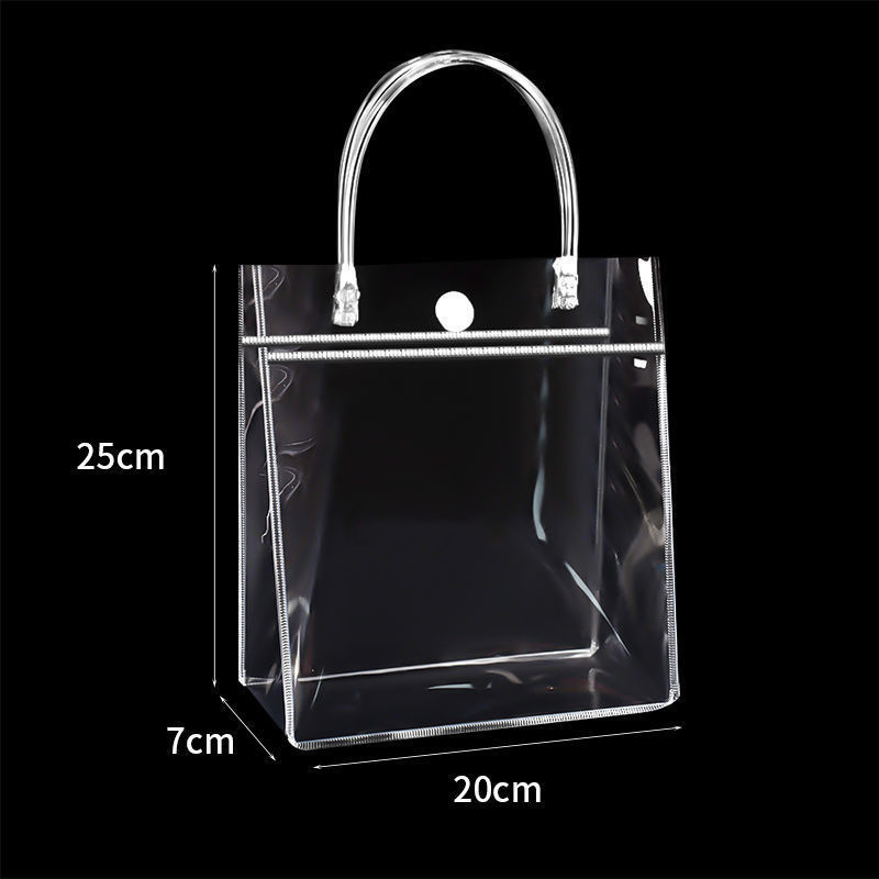 Factory in stock wholesale printed LOGO transparent tote bag pvc tote bag hand gift snap button transparent bag