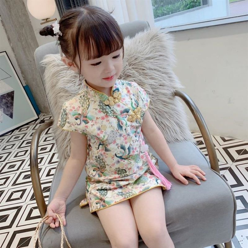 Girls summer cheongsam baby girl summer Chinese style retro improved Tang suit children's dress summer