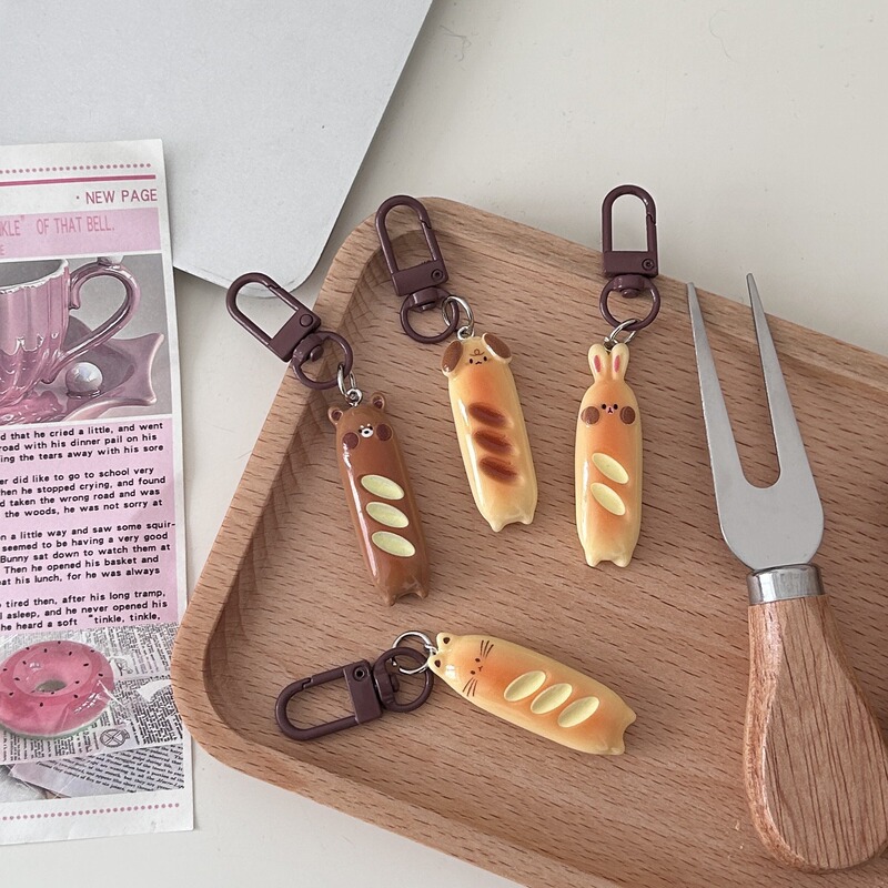 Cafe button E27 rabbit bear baguette bread play key chain cute student cartoon bag pendant couple