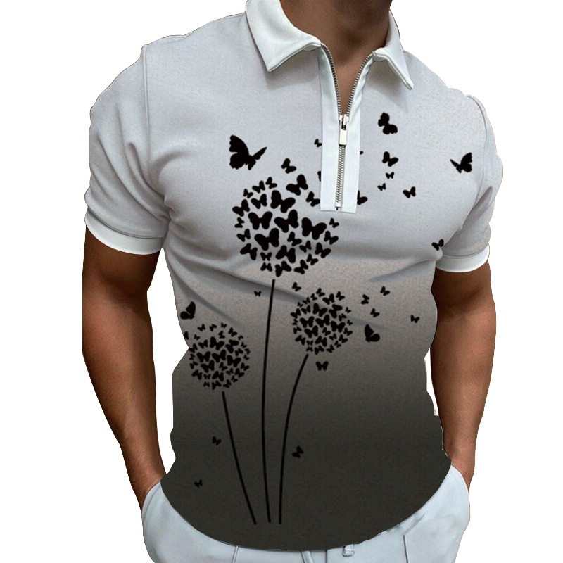 Polo da uomo con stampa drago e zip stile casual estivo_voghion.com