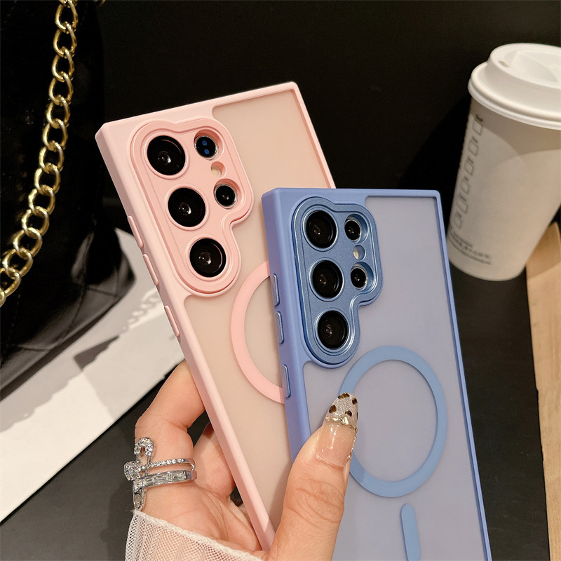 Samsung S25ultra つや消し肌感触磁気電話ケース S24plus オールインクルーシブレンズフィルム保護カバー S23 に適しています。|undefined