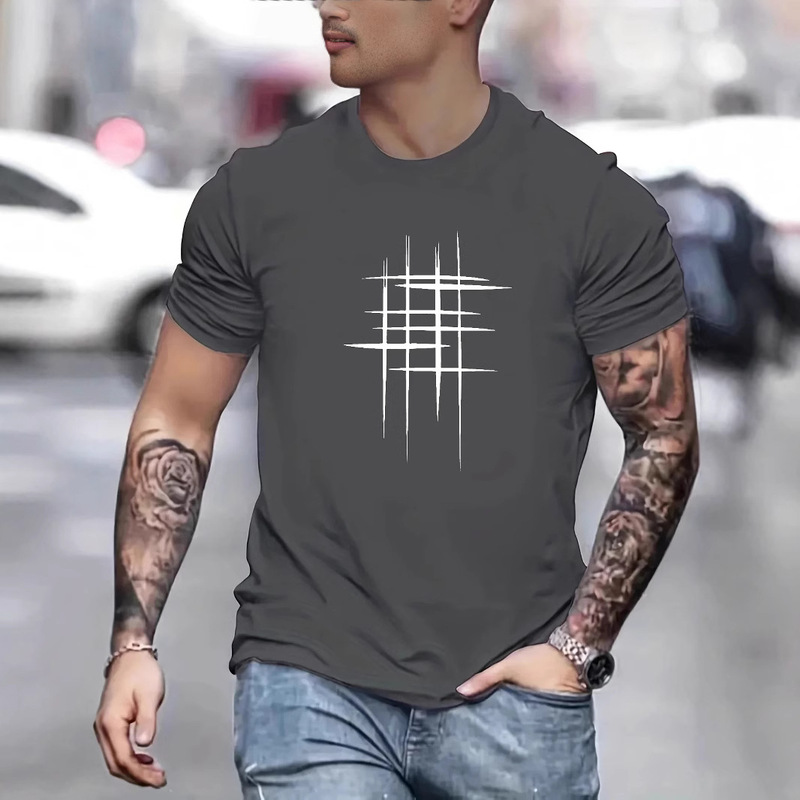 Summer Men's 100 Cotton Casual Loose Graphic Line Print Round Neck Short Sleeve T-Shirt Top Sport Summer Men's 100 Cotton Casual Loose Graphic Line Print Round Neck Short Sleeve T-Shirt Top Sport