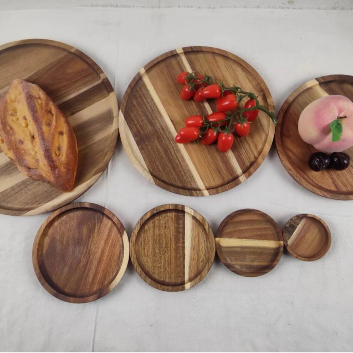Bandeja de madera placa de cocina hogar madera redonda DIM suma sushi disco barbacoa bandeja de té BSCI certificado