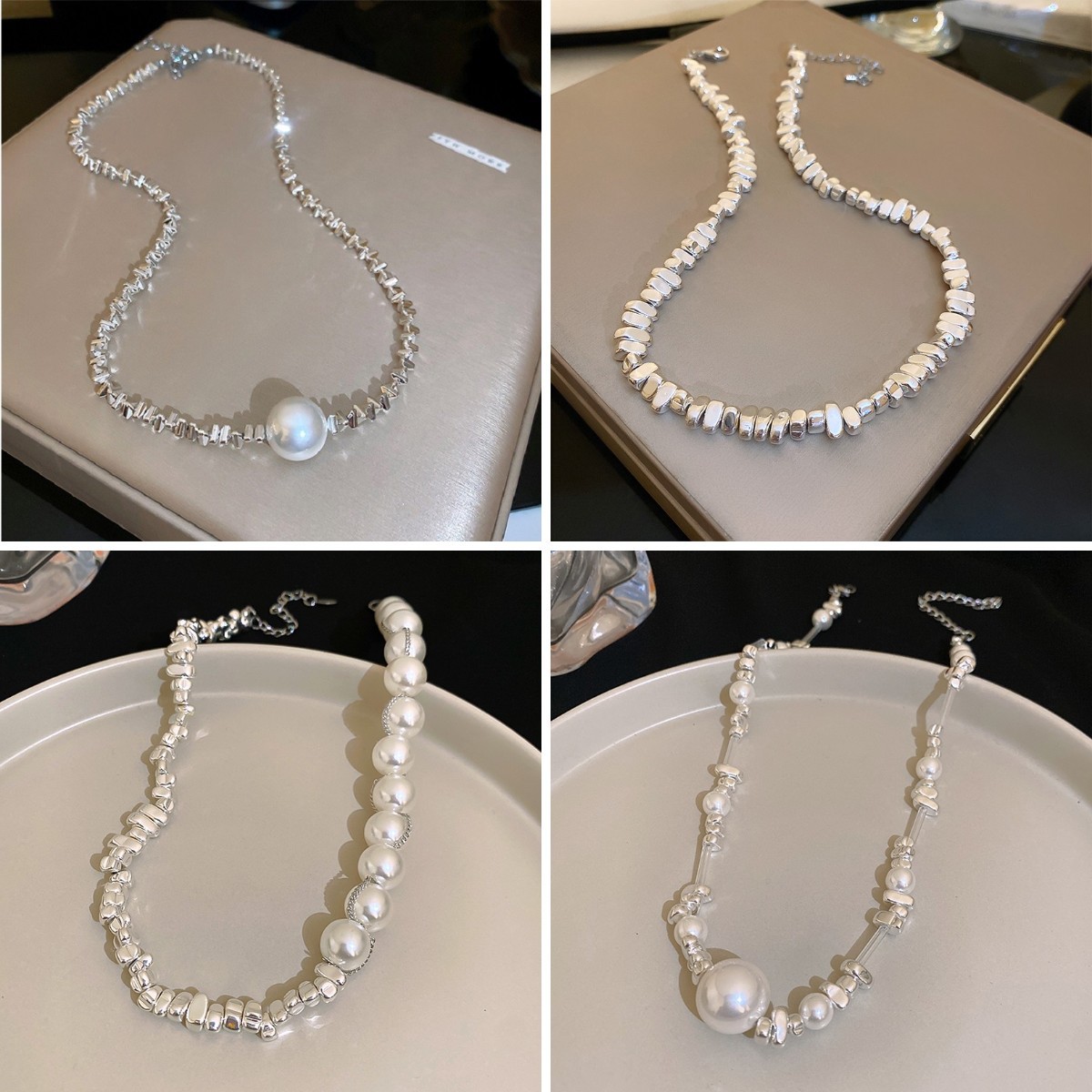Collar de perlas irregulares en forma de plata rota artificial, lujo ligero, sentido de alta gama, collar de moda de nicho, cadena de clavícula, accesorios simples