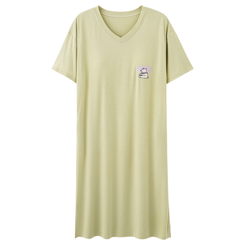 Camisón con cojín en el pecho para mujer 2025 nuevo estilo verano modal vestido de longitud media madre verano fresco vestido de casa