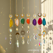 天然水晶碎石月亮太阳捕手风铃彩色玛瑙片吊坠园林挂件亚马逊供货