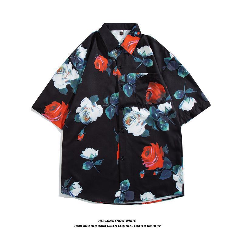 Hong Kong estilo Retro Vintage floral camisa de manga corta Estilo Hawaiano tailandés diseño sentido Ruan guapo camisa suelta para hombres y mujeres