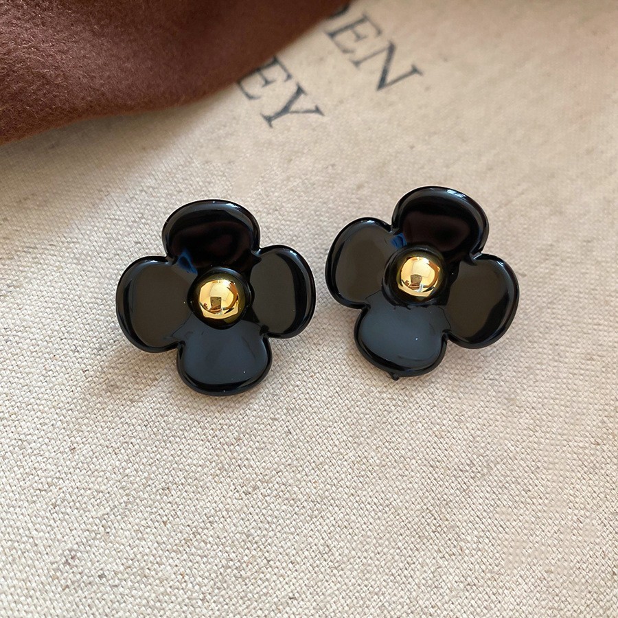 銀の針の黒色の水晶の項の幾何学のピアスの小さい大衆の百合のイヤリングのファッションの気質の軽くて豪華な高級感の耳飾りの卸売り