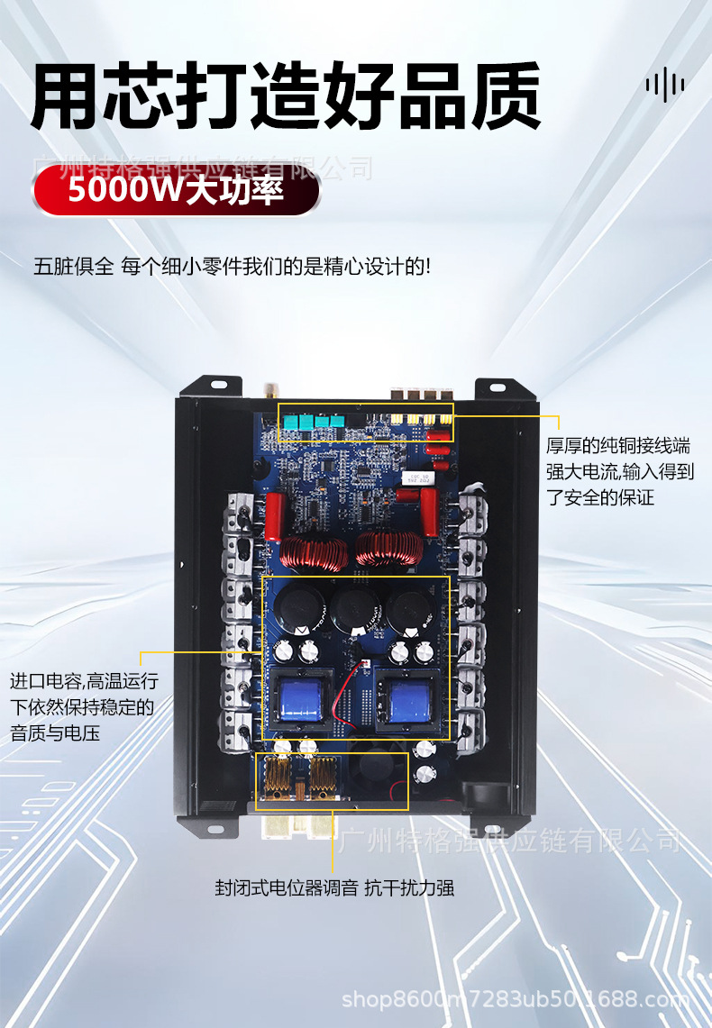 Car amplifier in Brazilian style, high-power Class D single-channel amplifier 5000W for subwoofer modification