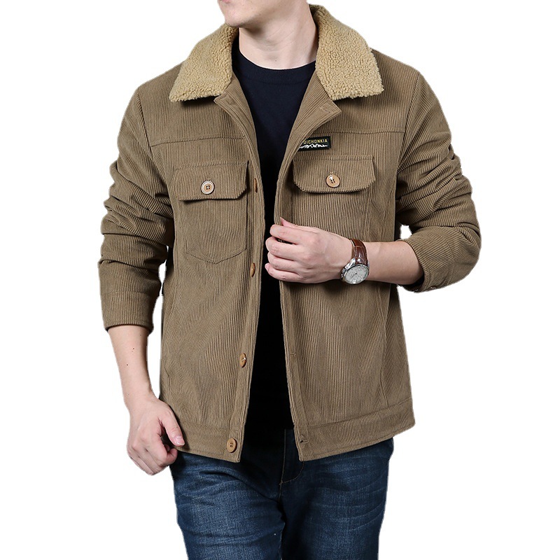 Velluto a coste da uomo in inverno con aggiunta di velluto, cotone oversize con colletto largo per uomo, giacca in pelle di agnello_voghion.com
