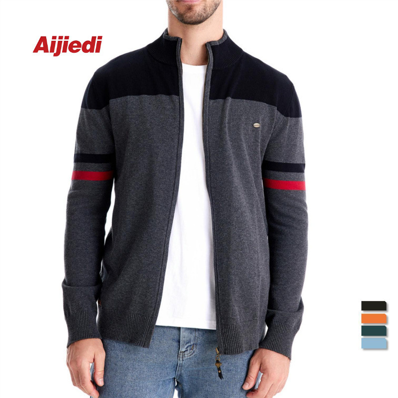 Men's Sweater Cardigan Knitwear Trendy Men's Knit Zipper Black Cotton Autumn Winter Cross-Border European Size New Fashion