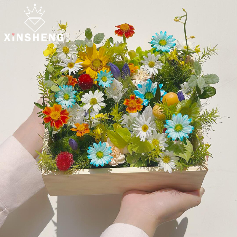 芯苼 创意方形木盒鲜花花束插花盒包装礼物盒礼盒花艺手工diy材料