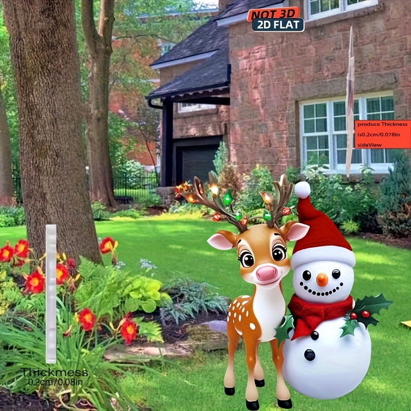 2D平面印刷花园装饰地插圣诞鹿雪人图案庭院盆栽植物装饰