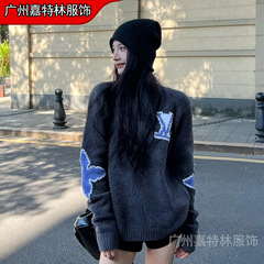 跨境广州正确版本驴家秋冬滑雪系列圆领毛衣衫宽松男女款驴家毛衣