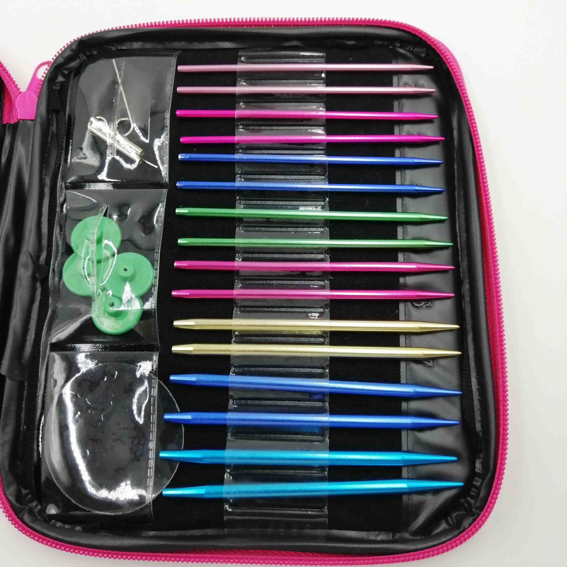 Rojo bordado desmontable anillo aguja color alúmina intercambio cable suéter aguja de tejer bolsa de ganchillo conjunto de herramientas