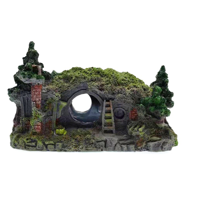 Pecera explosiva, decoración de paisajismo, casa de paja de micropaisaje, casa de paja real de resina, casa de paja, decoración artesanal de acuario