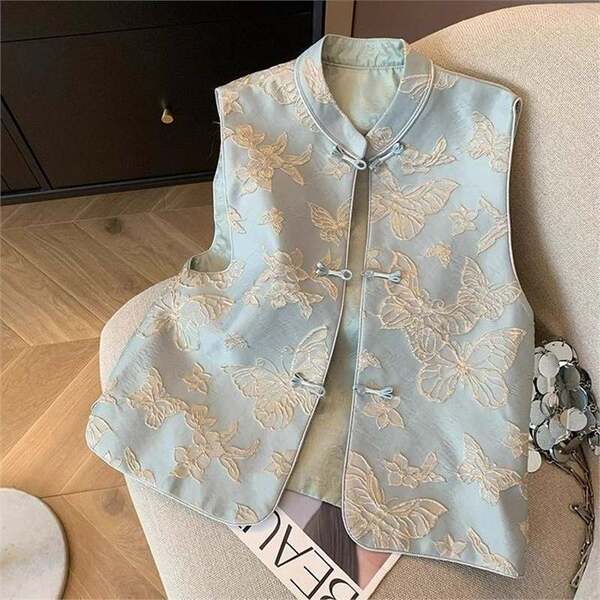2026 Spring and Autumn Style National Style Vest New Chinese Style Blue Butterfly Embroidery Women's High-End Elegant New Sleeveless Vest