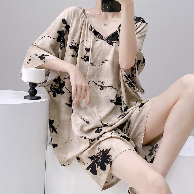 Cotton Silk Pajamas for Women, Short-Sleeved Shorts Set, Home Wear, Fashionable and High-End Short-Sleeved Set, Thin and Can Be Worn Outside Cotton Silk Pajamas for Women, Short-Sleeved Shorts Set, Home Wear, Fashionable and High-End Short-Sleeved Set, Thin and Can Be Worn Outside