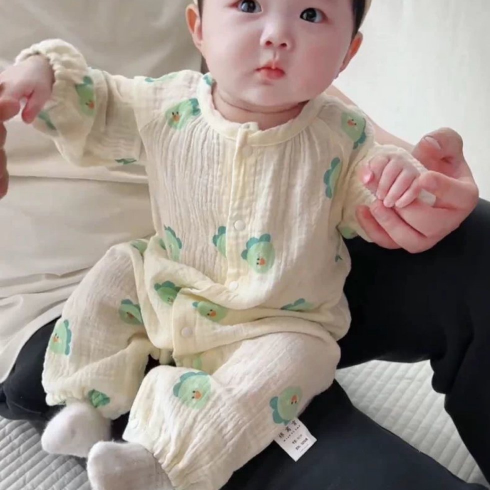 外出可爱哈衣婴儿秋季连体衣a类纱布宝宝超萌薄款睡衣爬行服