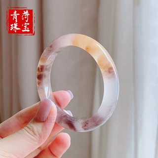 天然新疆紫罗兰金丝玉扁条手镯飘花镯子厂家批发小红书同款玉镯