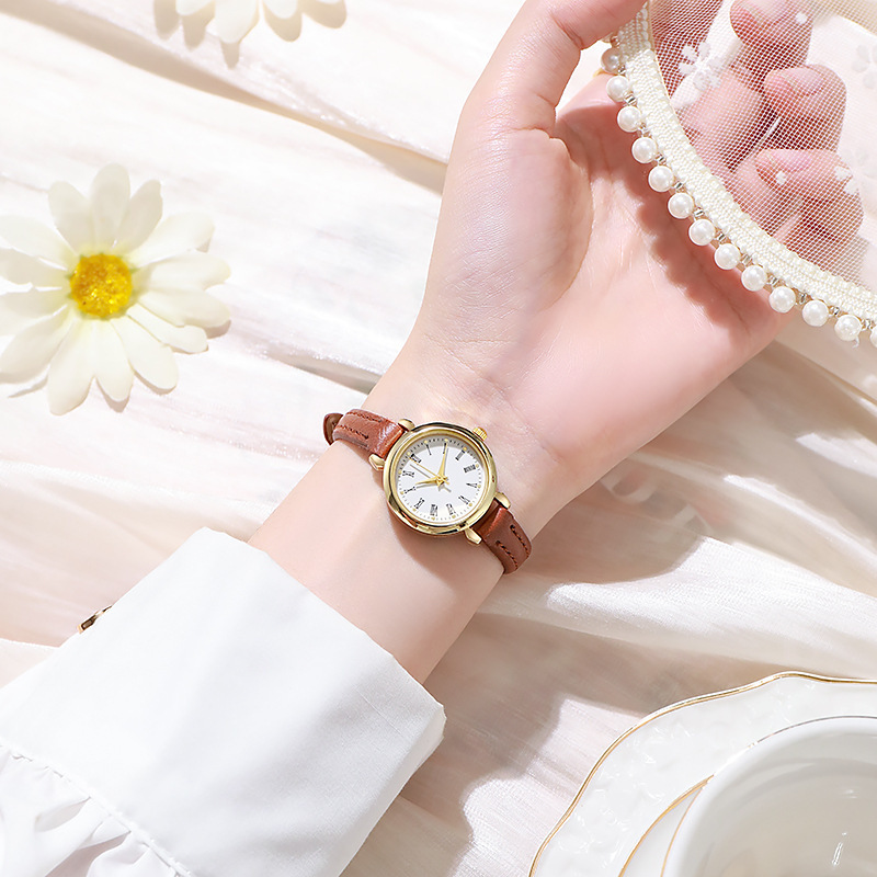 Retro Roman Scale Thin Leather Strap Women's Watch Simple Small Gold Round Watch Student Commuting Versatile Quartz Watch Wholesale Retro Roman Scale Thin Leather Strap Women's Watch Simple Small Gold Round Watch Student Commuting Versatile Quartz Watch Wholesale