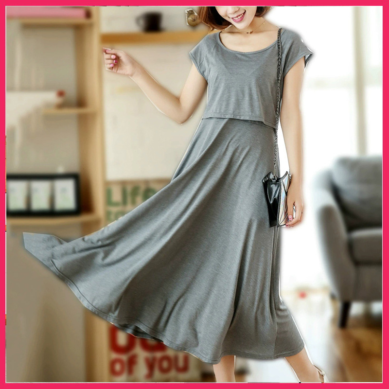 2022 new size pregnant women's dress breastfeeding dress out of the shoulder short sleeve big skirt a generation of hair