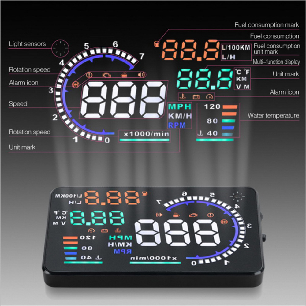 Hud Head-Up Display Obd Universal High-Definition Car Speed Projector Portable Car Display Screen A8