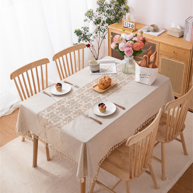 Plain Cotton Linen Tablecloth With Tassels For Dining Table_voghion.com
