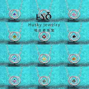 Cross-border live smart double-ring necklace female sterling silver inlaid color Mosan diamond light luxury temperament clavicle chain wholesale