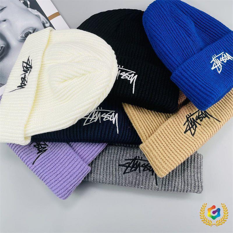 Trendy Woolen Hats Hip-Hop Unisex Stussy Autumn and Winter Letter Embroidery Street Fashion Versatile Hats