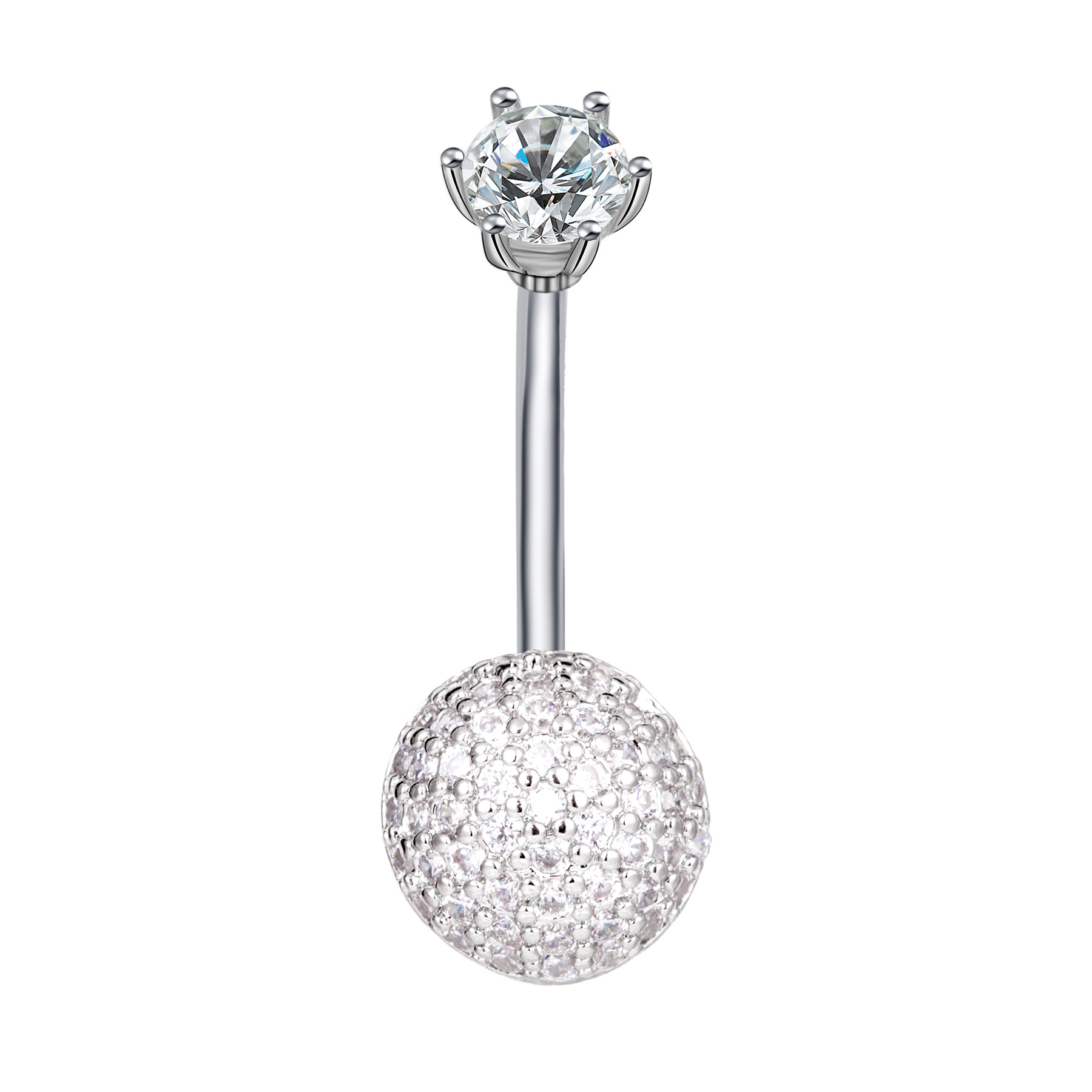Belly Button Ring With Crown Head And Round Zirconia Stud_voghion.com