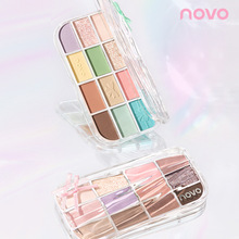 NOVO6542幻色迷棕十二色眼影盘波纹质感细腻流光好晕染一抹出色