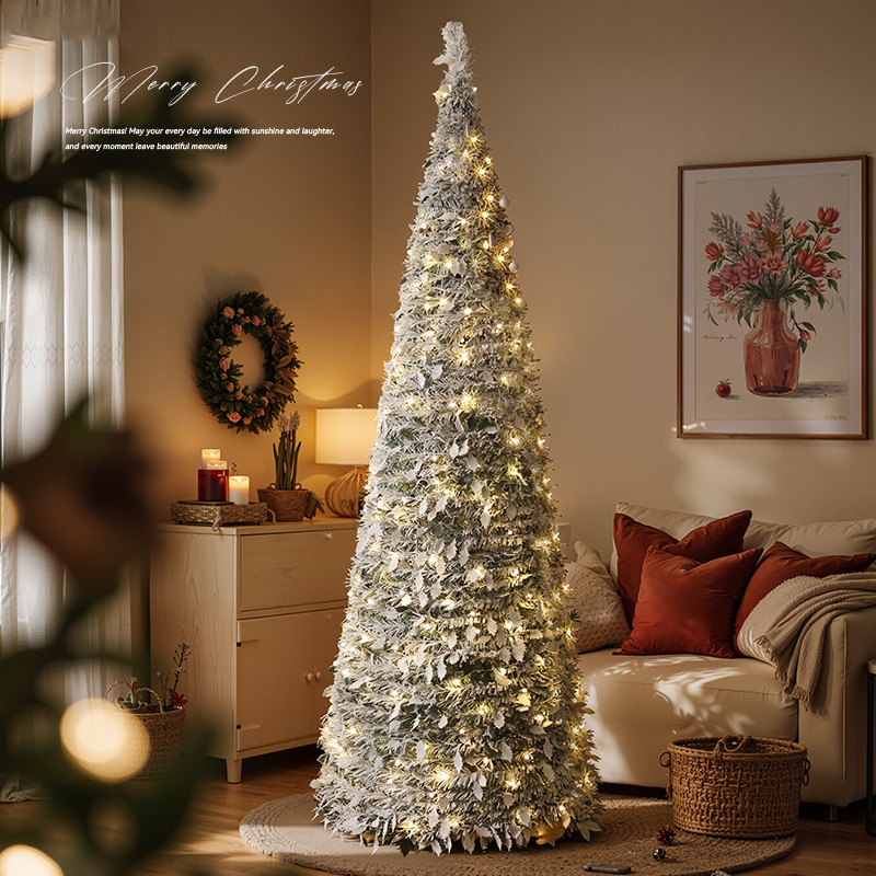 Árbol de Navidad transfronterizo, árbol de nieve plegable sin instalación, gran adorno artificial iluminado.
