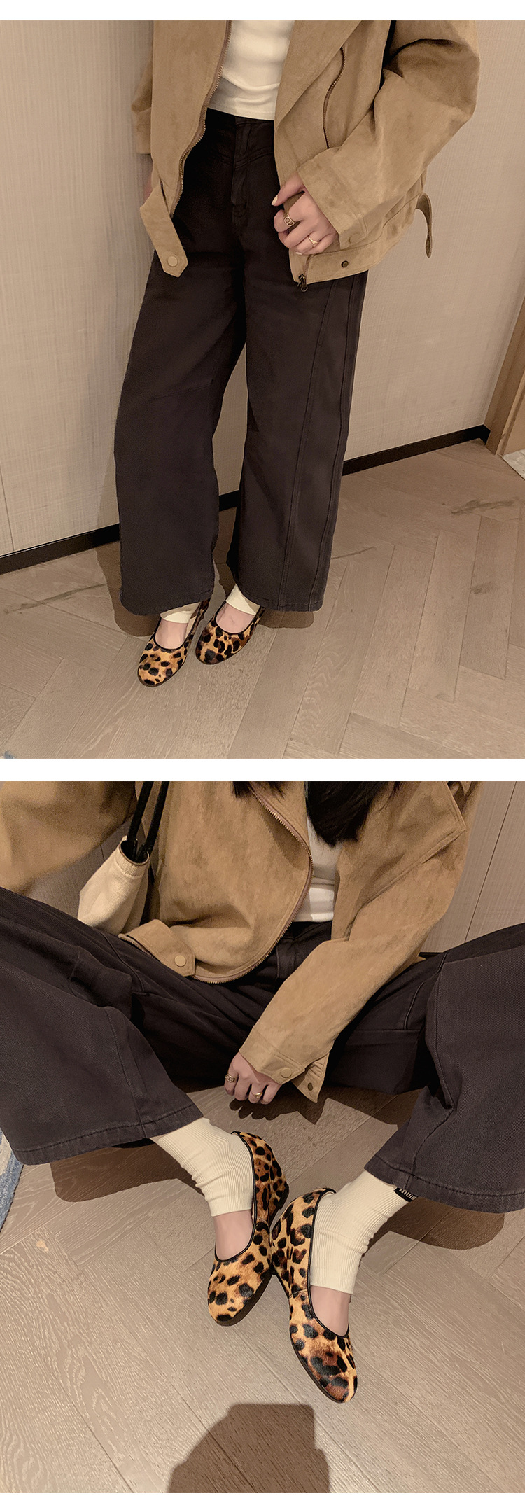 Giày cao gót nữ đế xuồng platform da bò họa tiết da báo, mũi tròn, dáng slip-on, gót ước lượng 6-8 cm — màu đen chi tiết 13