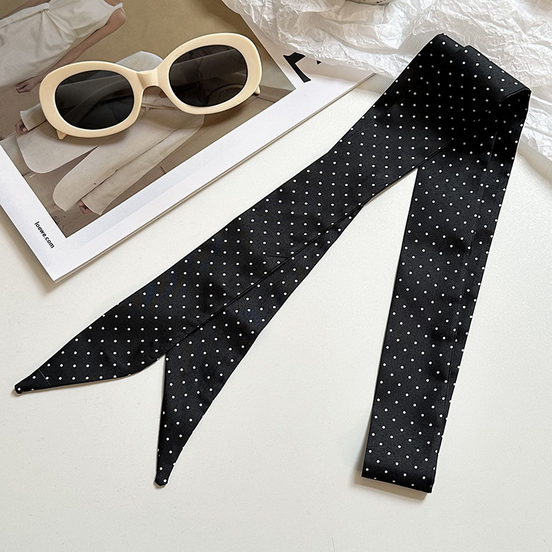 Cinta clásica de lunares, estilo retro, lunares franceses, cintas estrechas y multiusos, pañuelo de seda largo, pañuelo en la cabeza, cinturón para el cabello, cabello atado