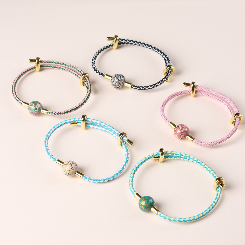 Adjustable Figure-Eight Buckle Steel Wire Bracelet with Large Lacquer Beads, Fortune Beads, Versatile Waterproof Multi-Color Wristband, Wholesale Accessories